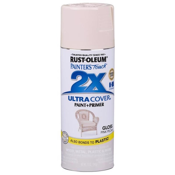 Rust-Oleum Painters Touch 2X Ultra Cover Gloss Pink Peony Paint+Primer Spray Paint 12 Oz